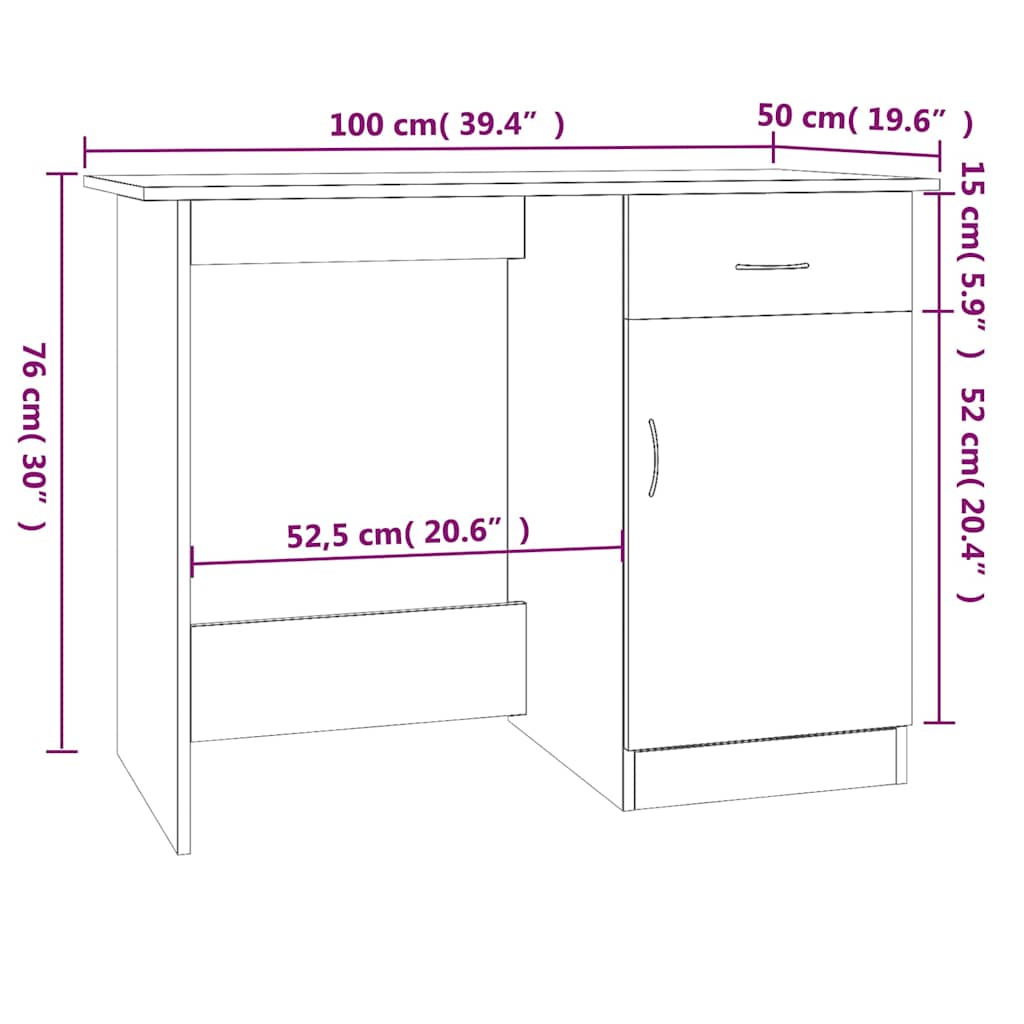Desk Smoked Oak 100x50x76 cm Engineered Wood