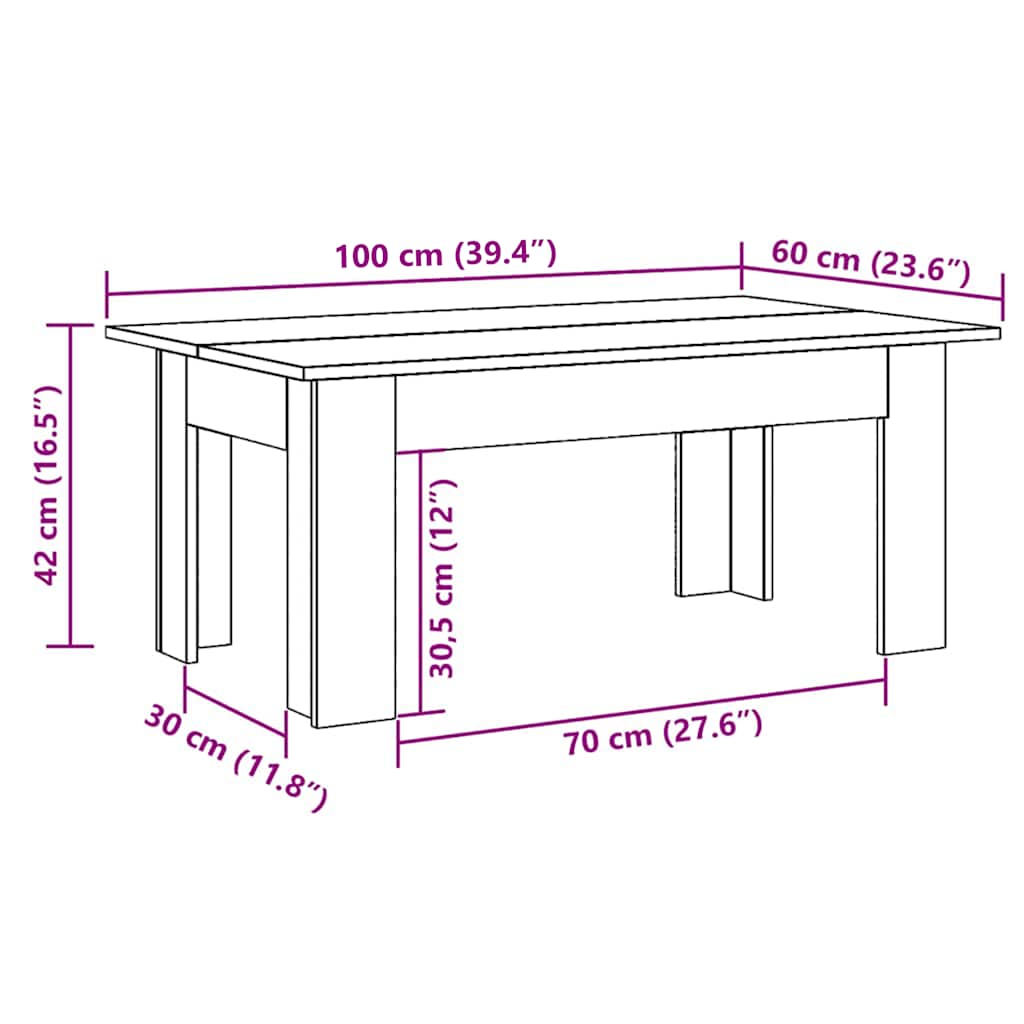 Coffee Table Smoked Oak 100x60x42 cm Engineered Wood