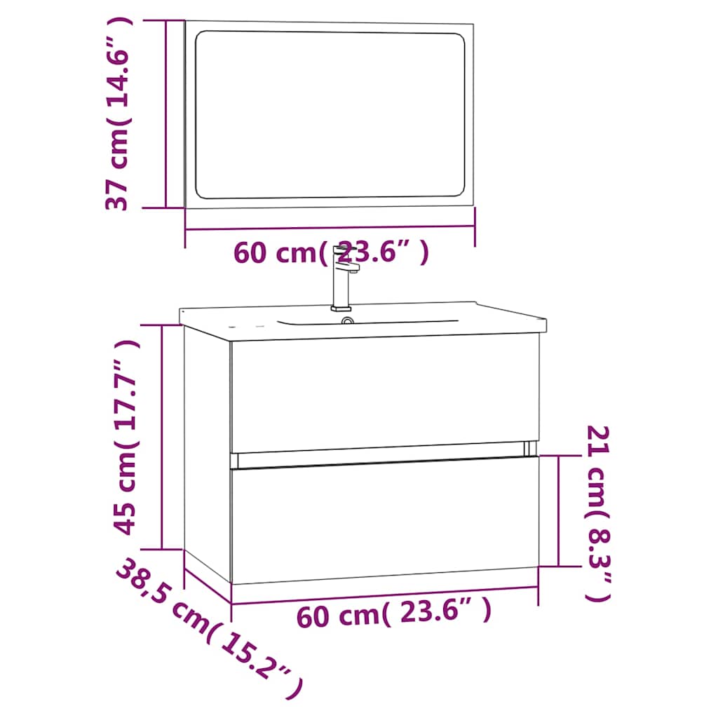 2 Piece Bathroom Furniture Set Grey Sonoma Engineered Wood
