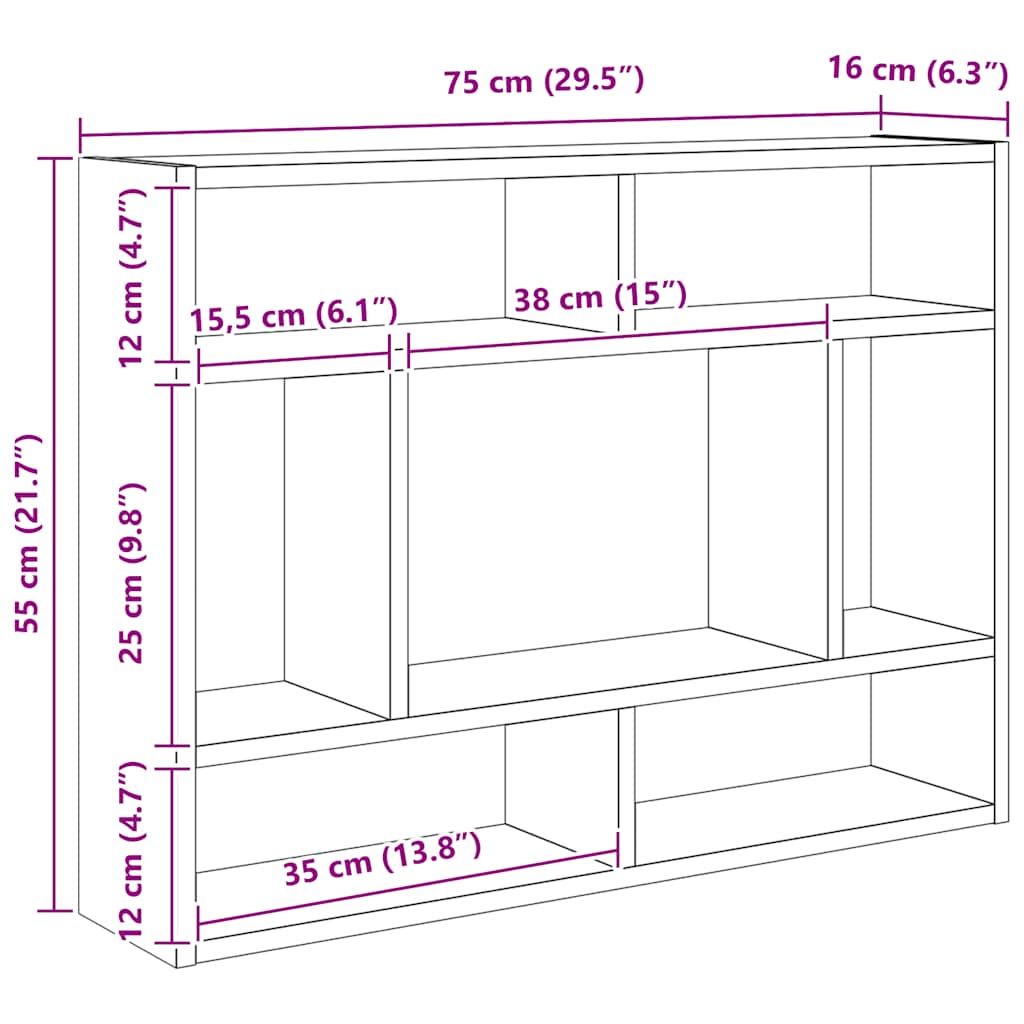 Wall Shelf Grey Sonoma 75x16x55 cm Engineered Wood