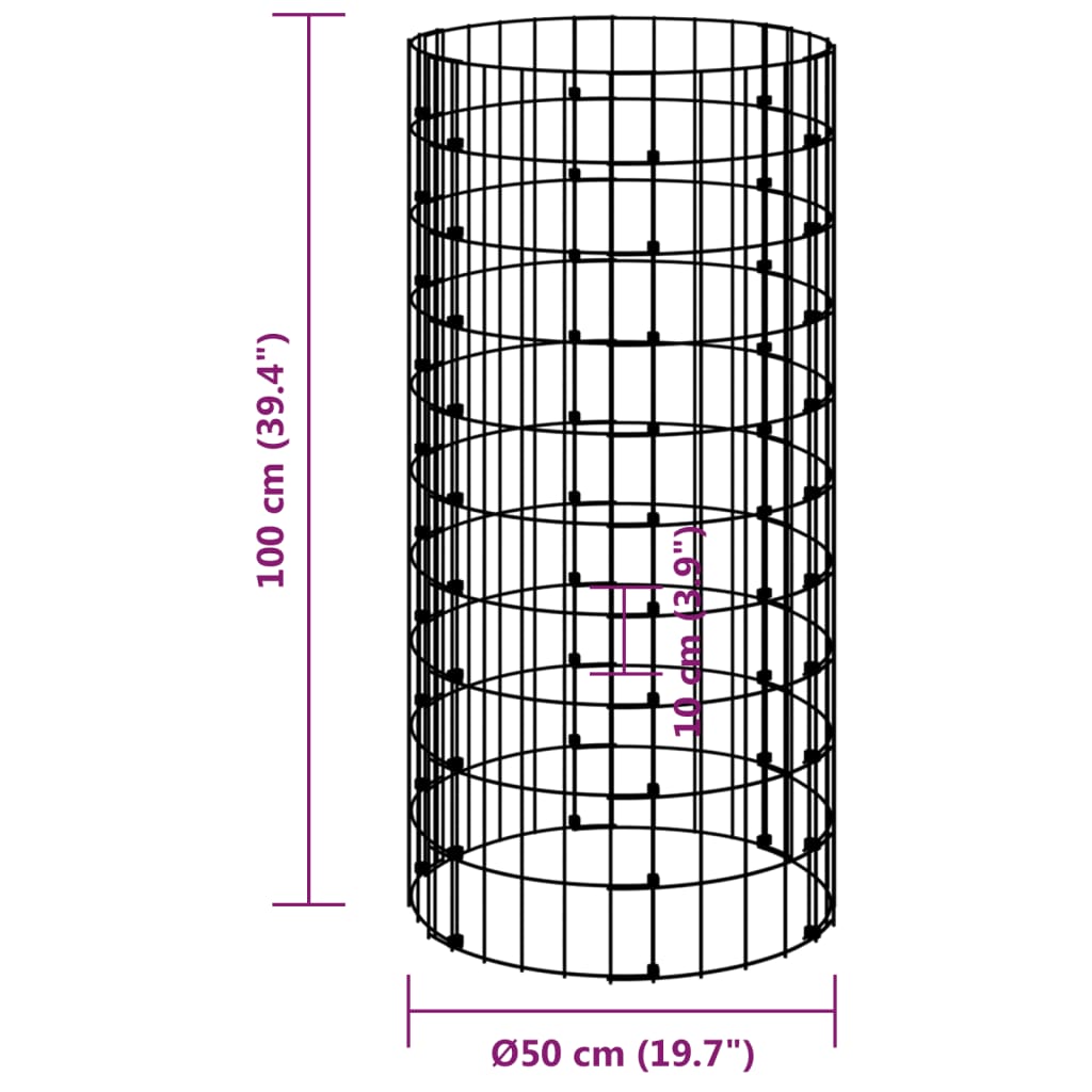 Circular Gabion Pole Galvanized Steel Ø19.7"x39.4