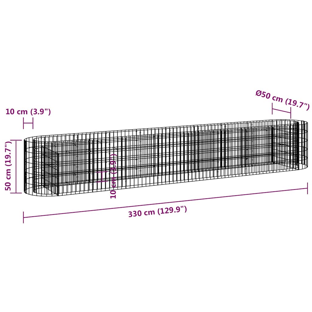 Gabion Raised Bed Galvanized Iron 129.9"x19.7"x19.7