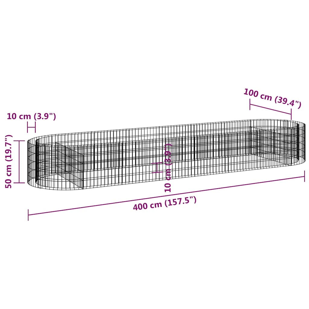Gabion Raised Bed Galvanised Iron 400x100x50 cm