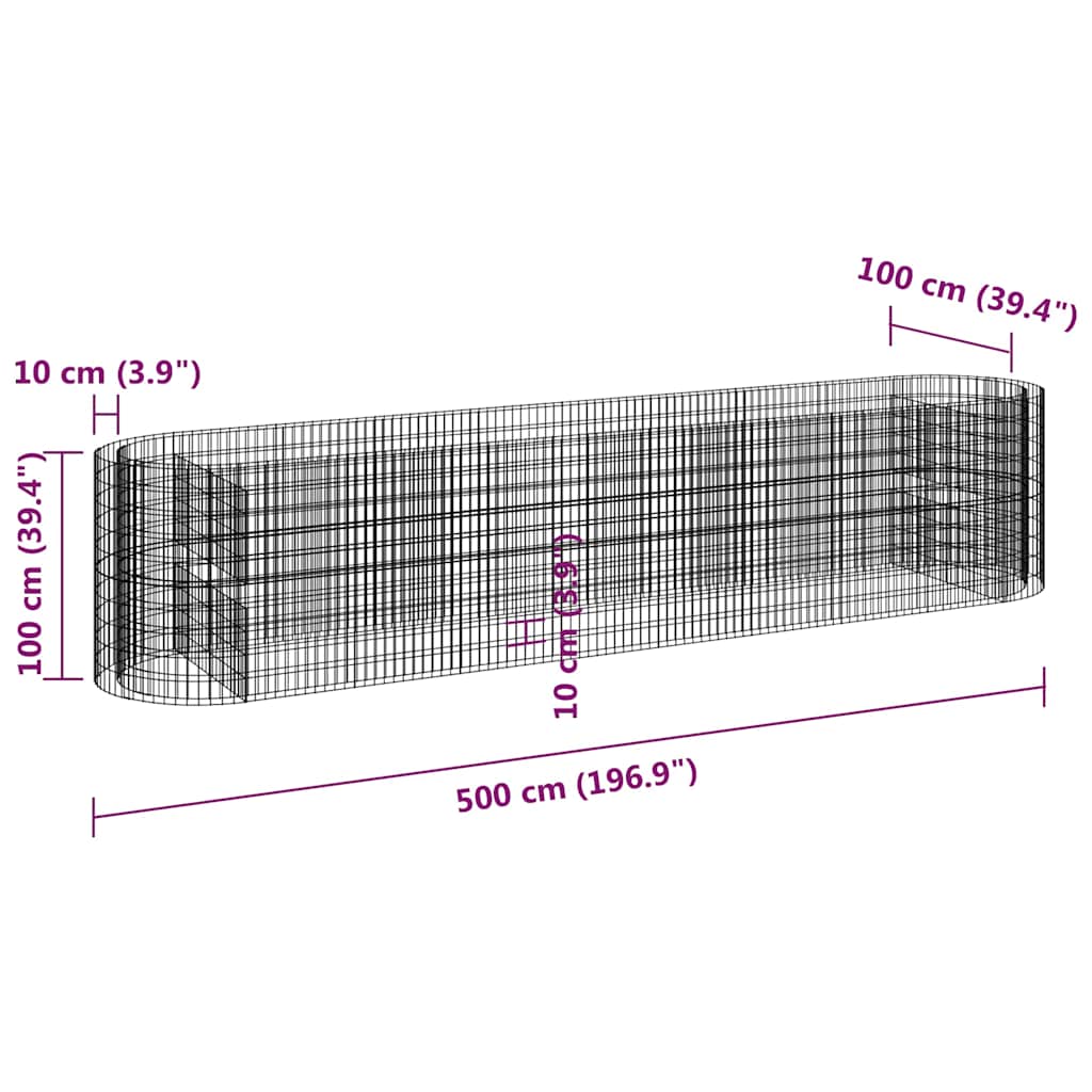Gabion Raised Bed Galvanised Iron 500x100x100 cm