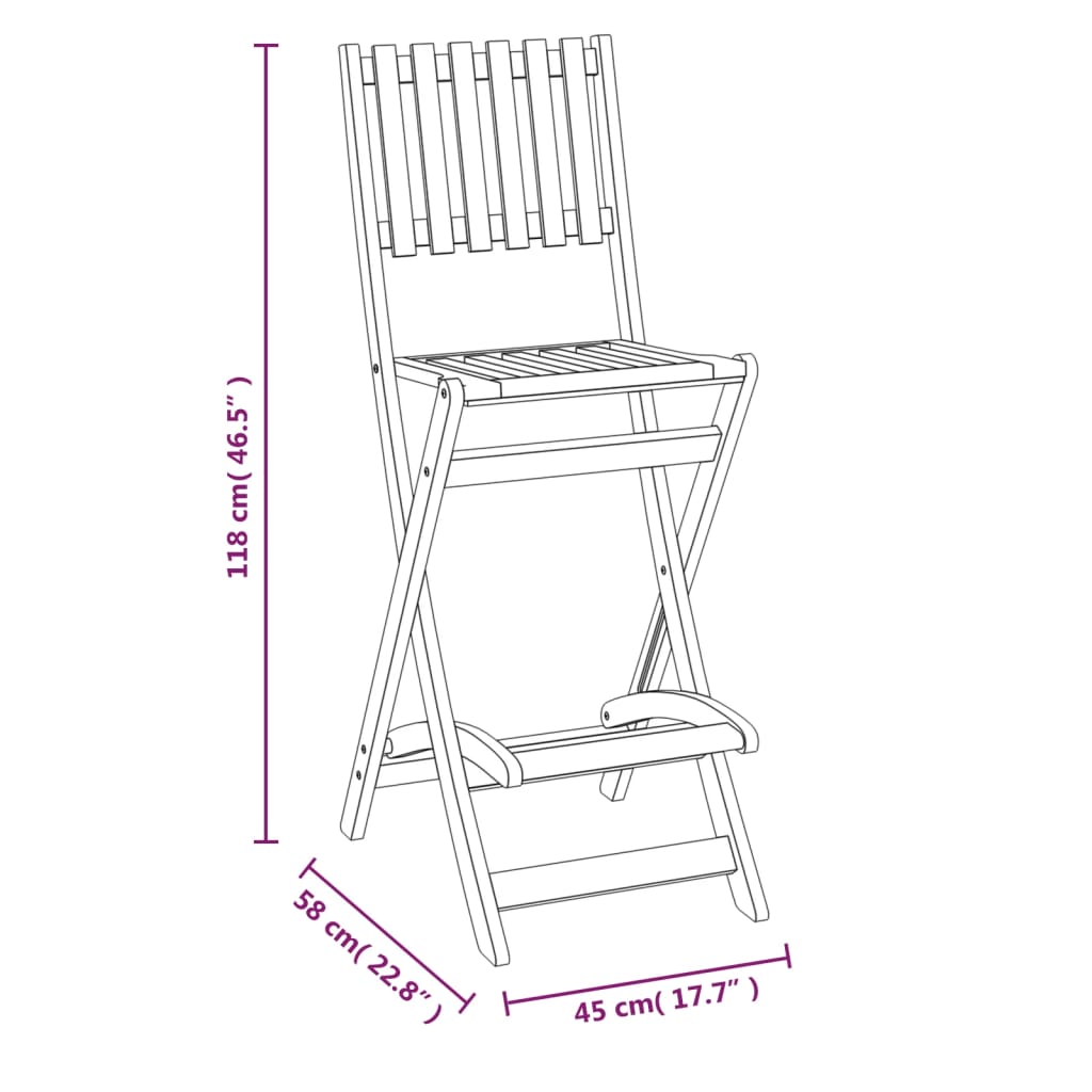 Bar Stool | Set of 2 | Natural wood colour | Solid Acacia wood | Medium