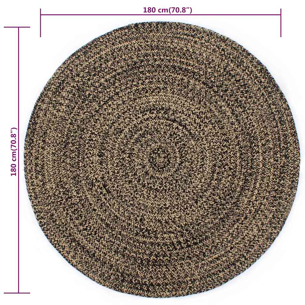 Handmade Rug Jute Black and Brown 180 cm