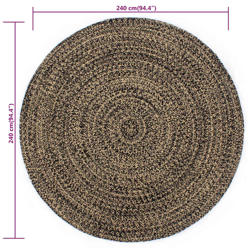 Rug | Black and brown | Braided jute and cotton | 240 cm diameter