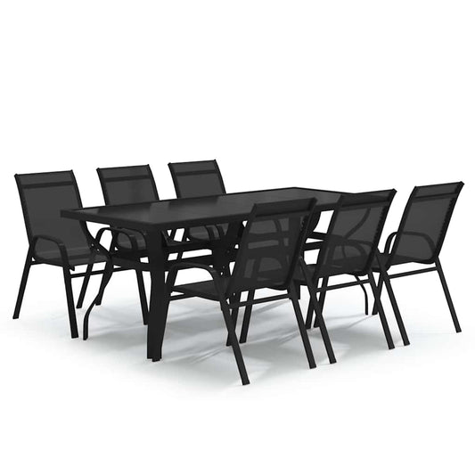7 Piece Garden Dining Set Black