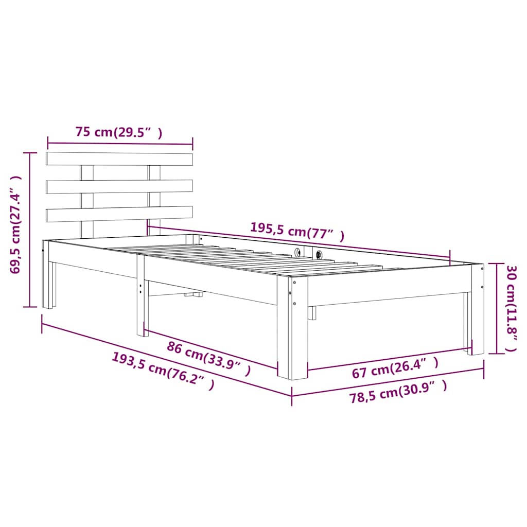 Bed Frame without Mattress 75x190cm Small Single