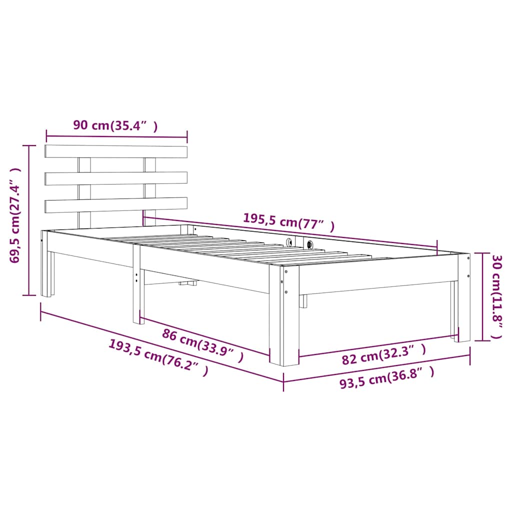 Bed Frame without Mattress White 90x190cm Single