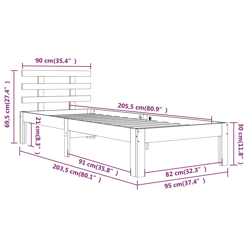 Bed Frame | Pine | Solid Pine Wood | Single | Durable | Bed Frame
