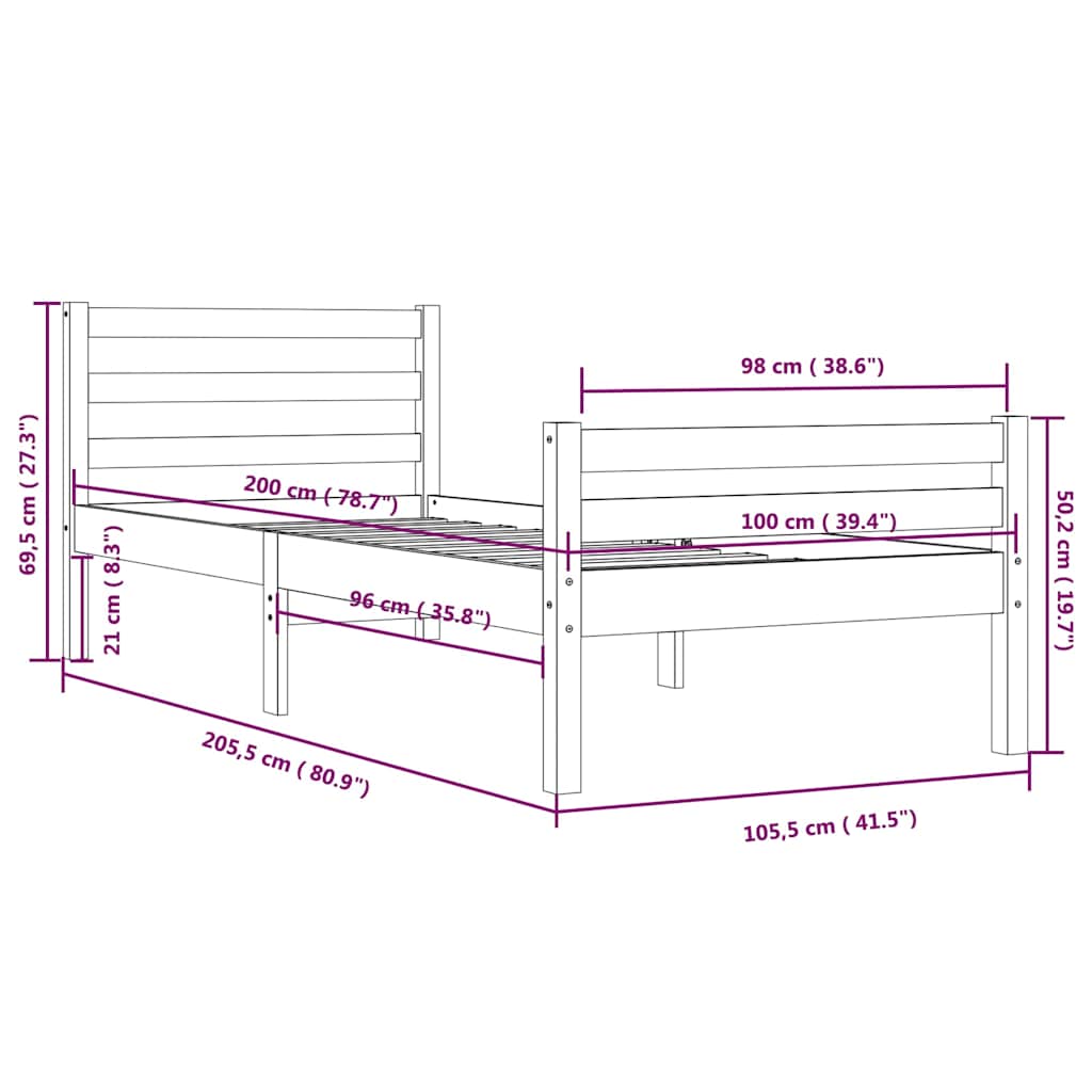 Bed Frame | White | Solid pine wood, Plywood | Single | Durable