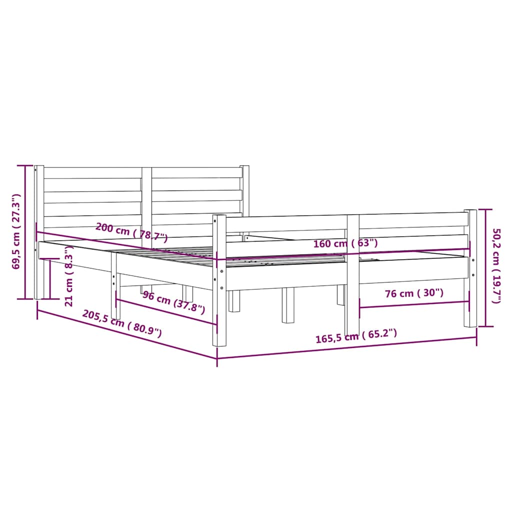 Bed Frame without Mattress Solid Wood 160x200 cm