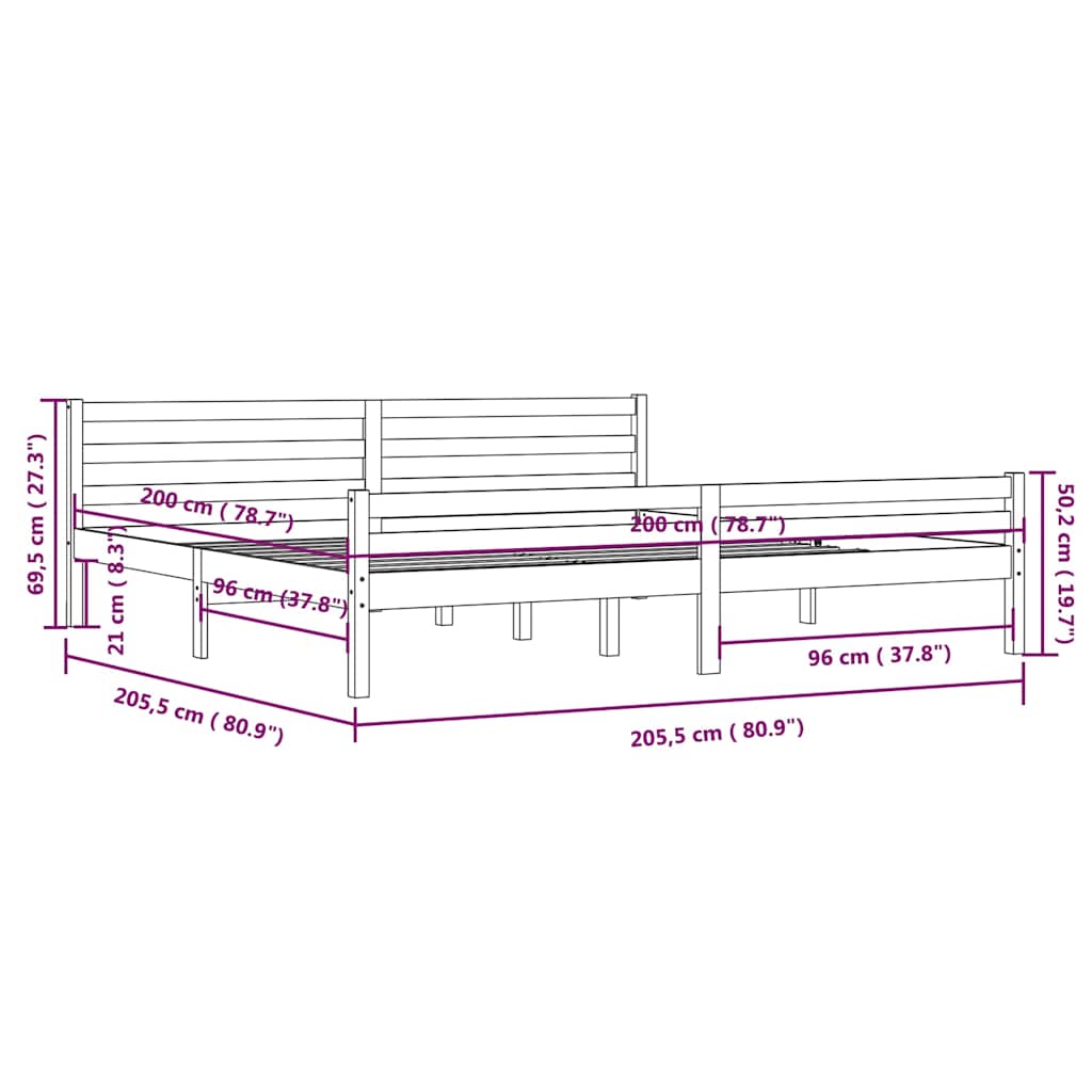 Bed Frame | Natural wood | Solid pine wood | 200x200 cm | Bed Frame