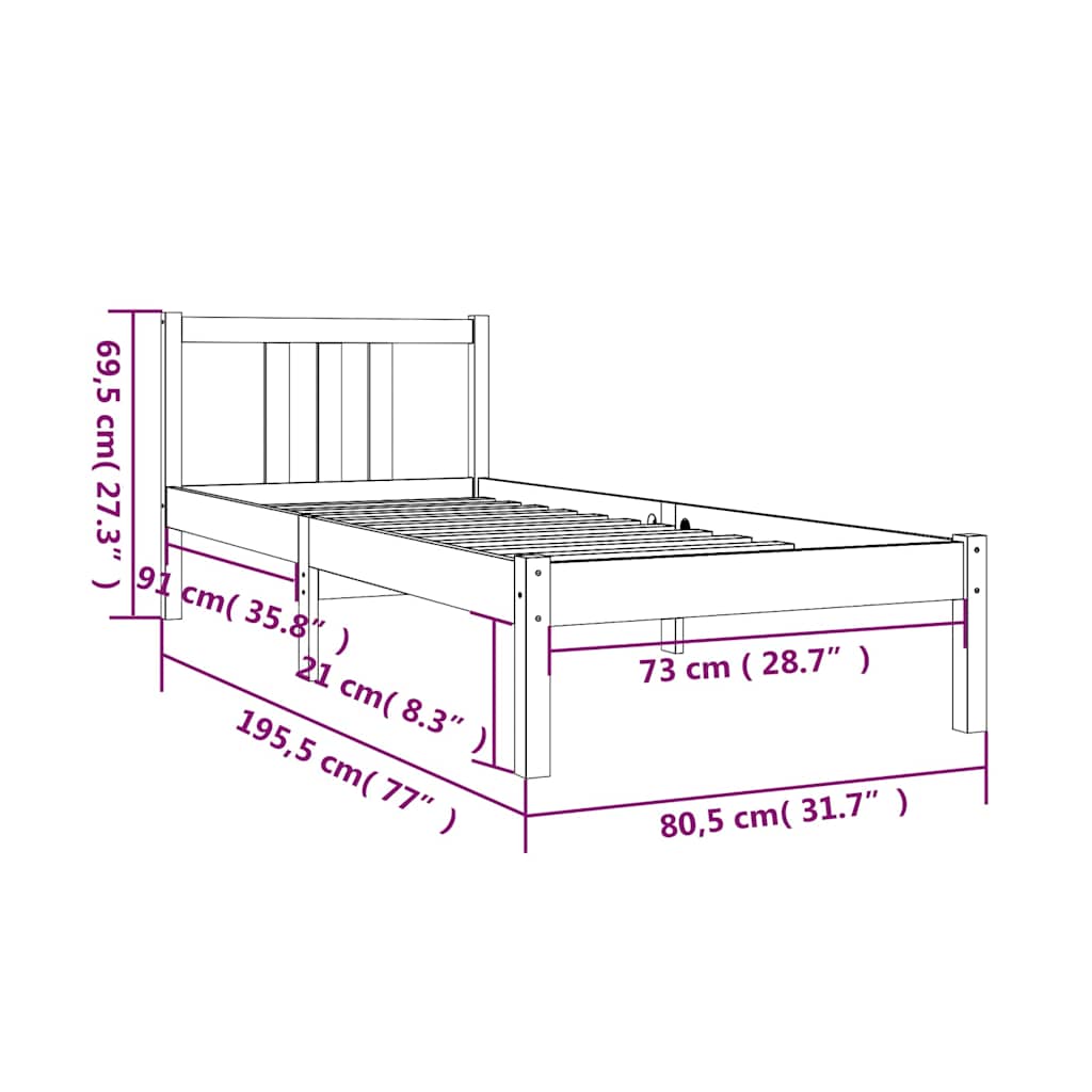Bed Frame without Mattress Solid Wood 75x190 cm Small Single Small Single