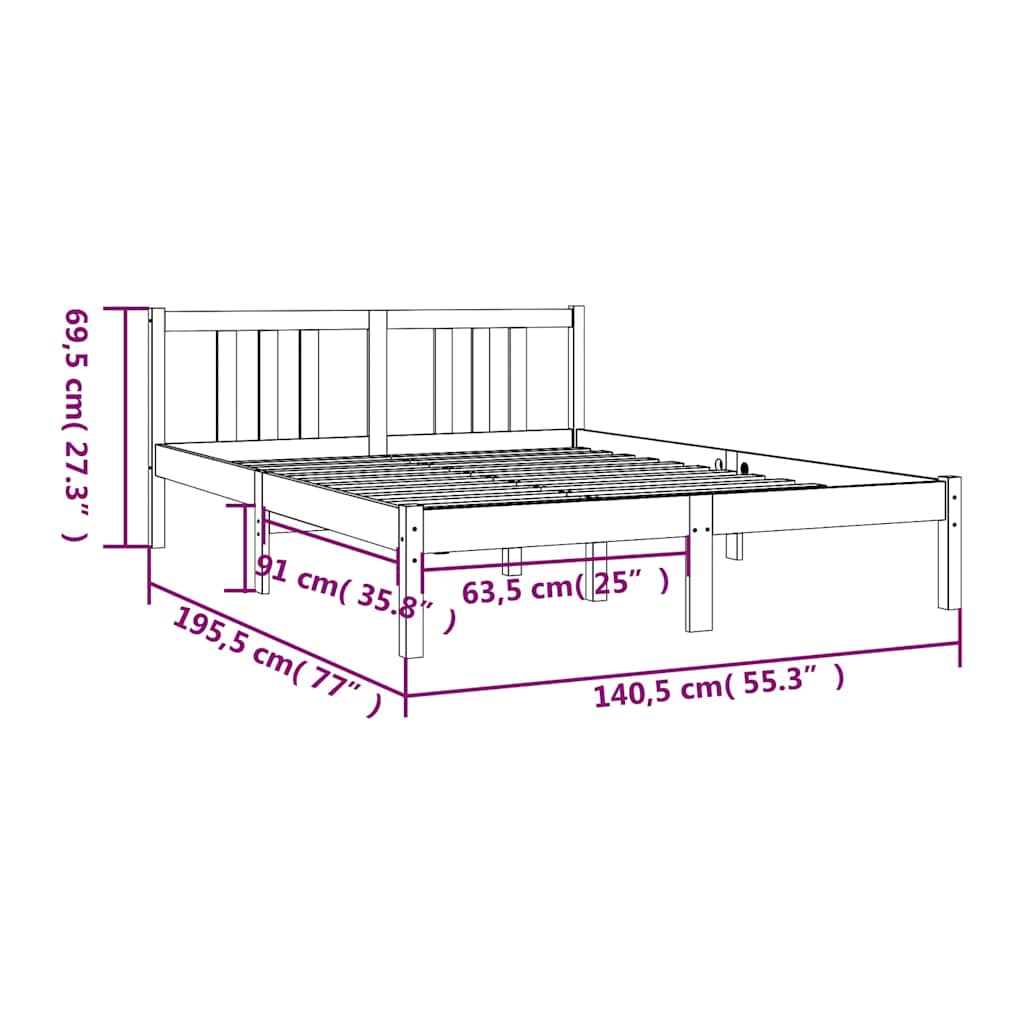 Bed Frame without Mattress Grey Solid Wood 135x190 cm Double Double