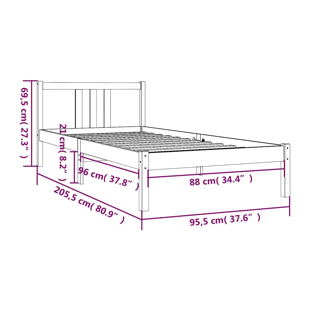 Bed Frame | Honey Brown | Solid pinewood, Plywood | Single