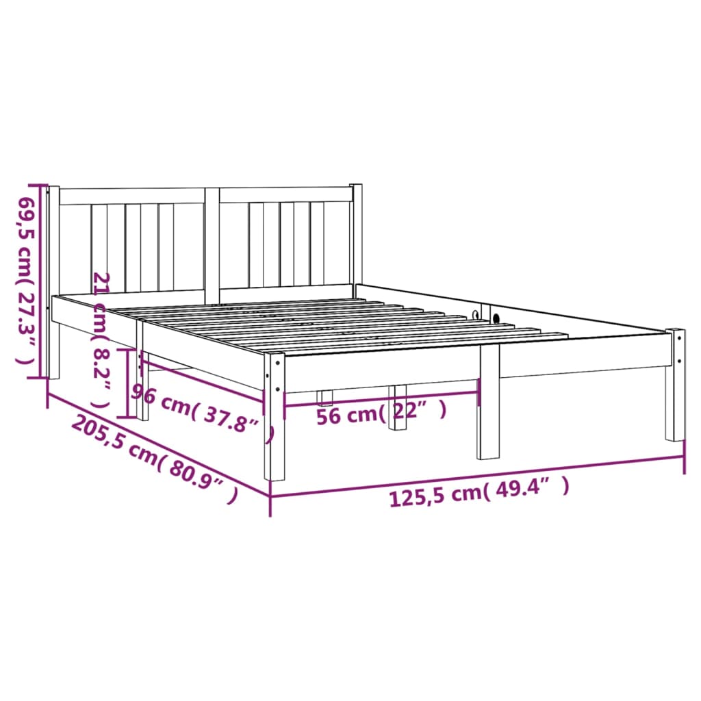 Bed Frame without Mattress Solid Wood 120x200 cm