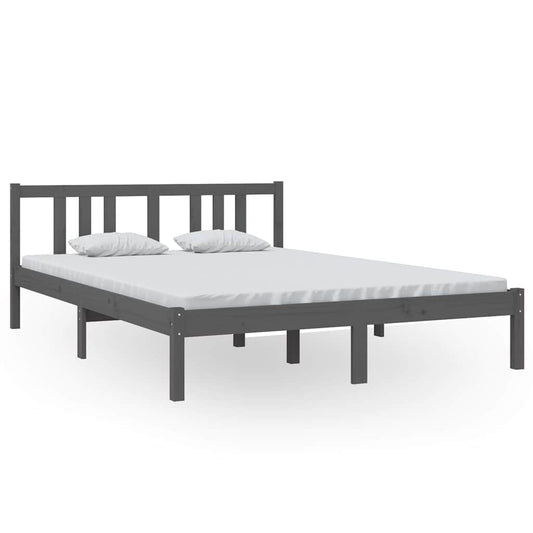 Bed Frame | Grey | Solid Pine Wood | Double | Sturdy | Modern