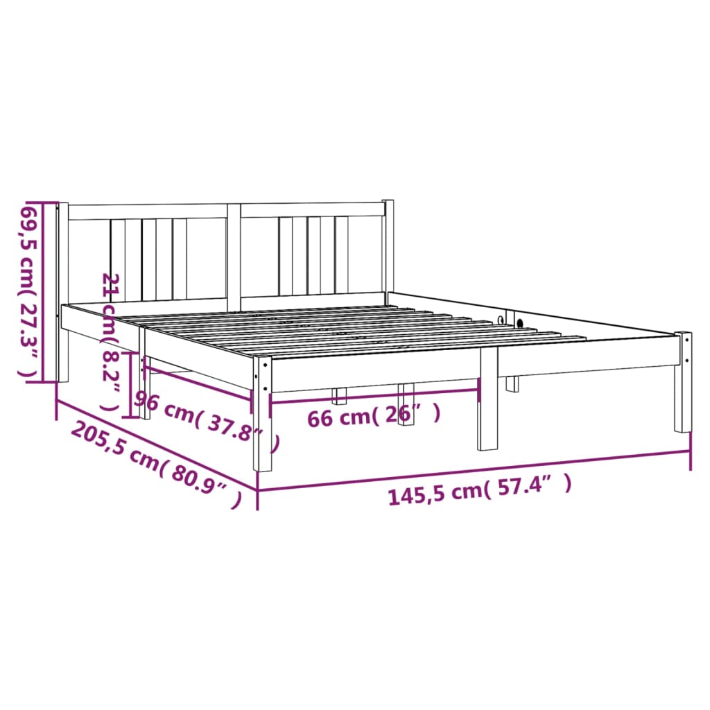 Bed Frame | Grey | Solid Pine Wood | Double | Sturdy | Modern