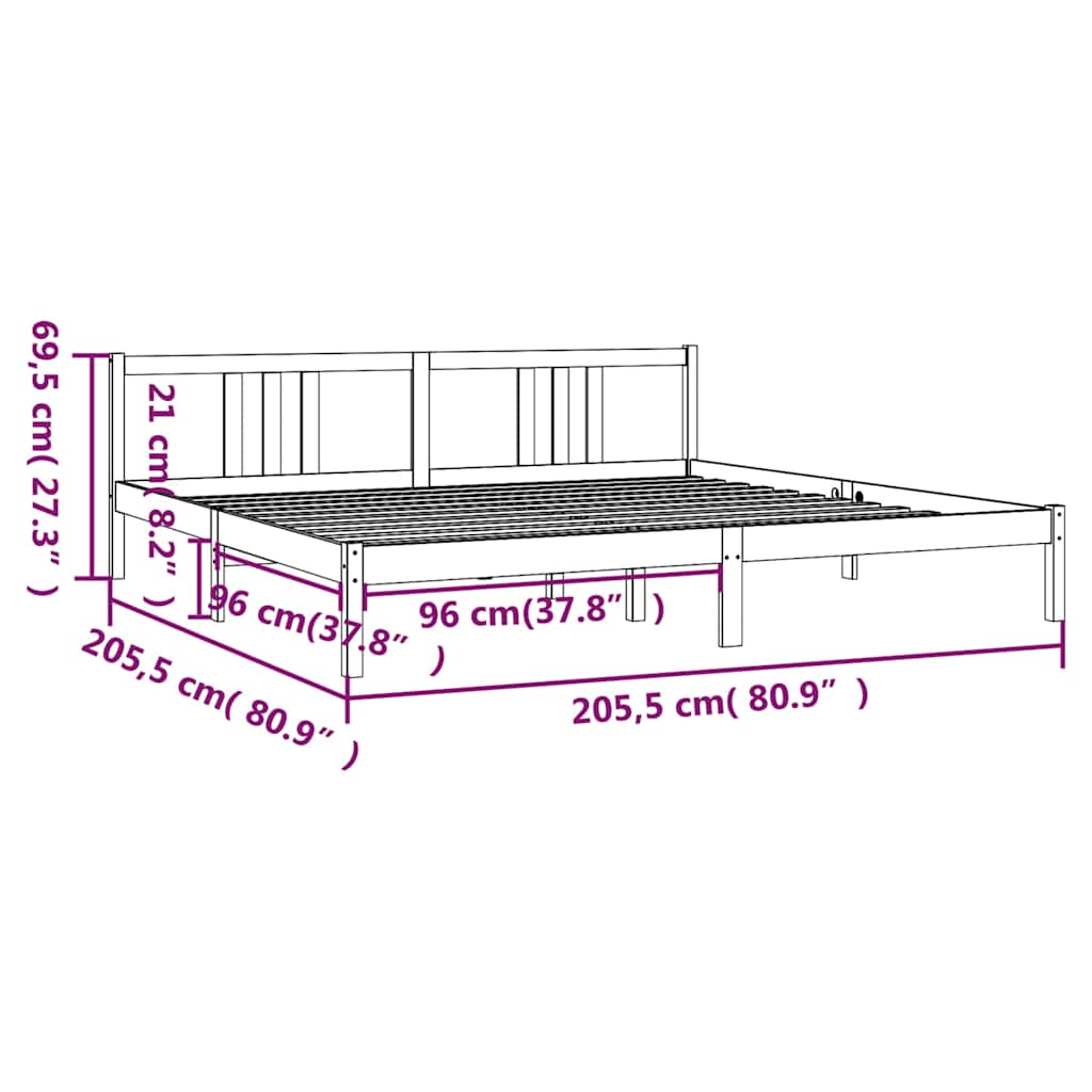 Bed Frame without Mattress Grey Solid Wood 200x200 cm