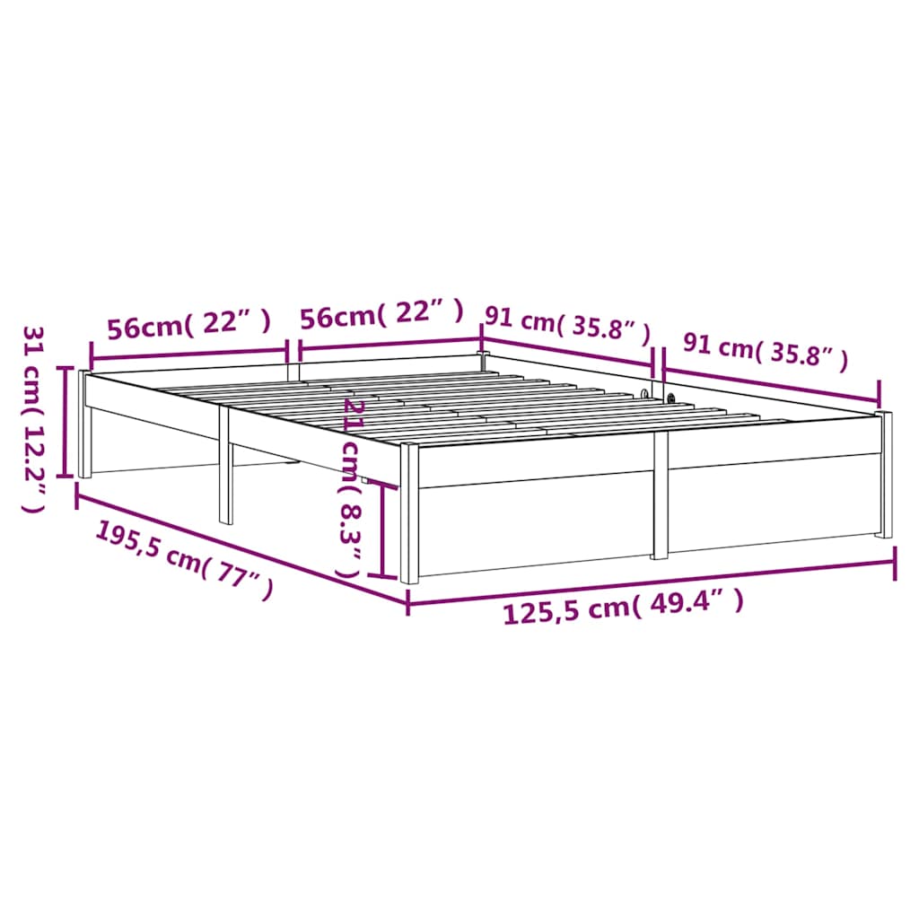 Bed Frame without Mattress Black Solid Wood 120x190 cm