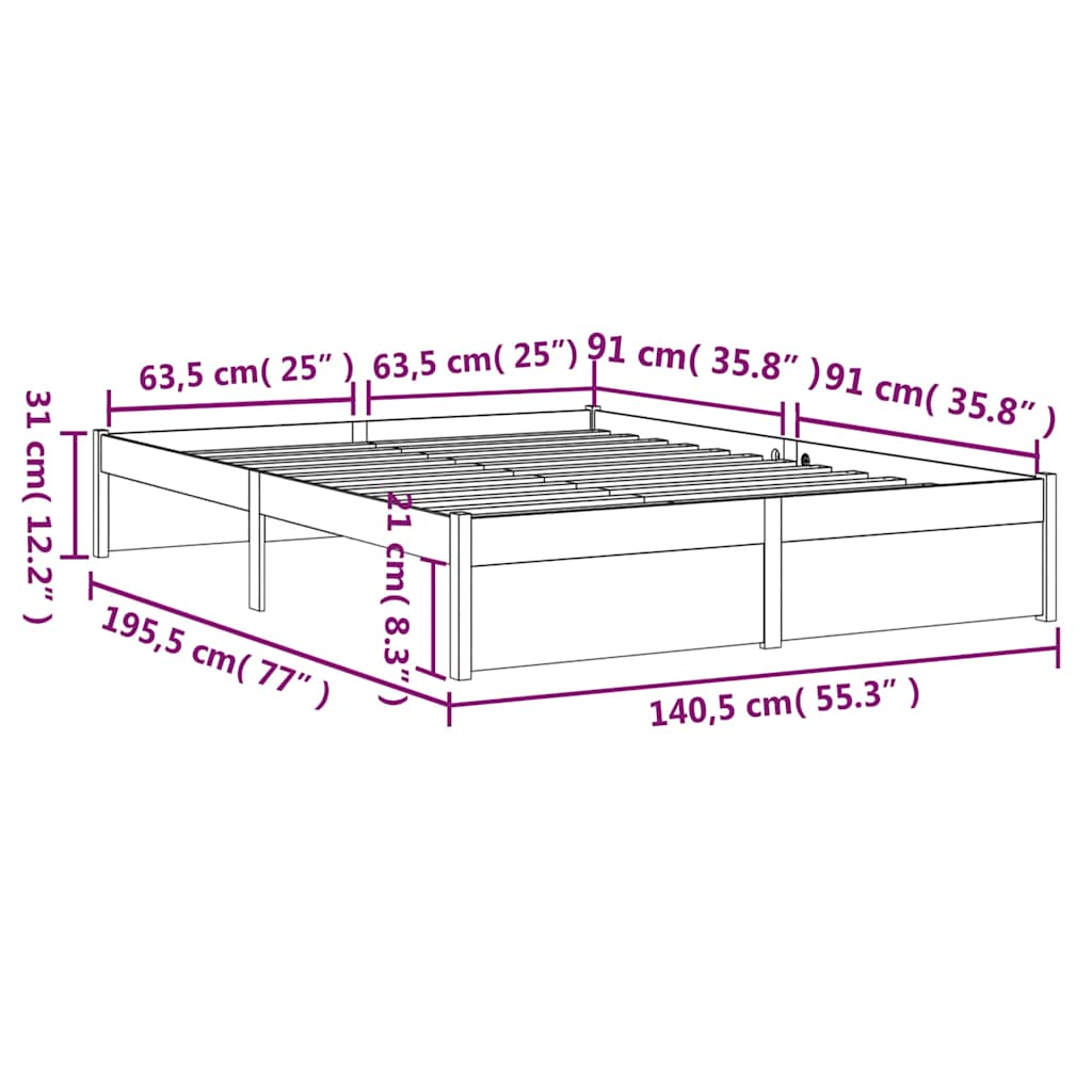 Bed Frame without Mattress Grey Solid Wood 135x190 cm Double