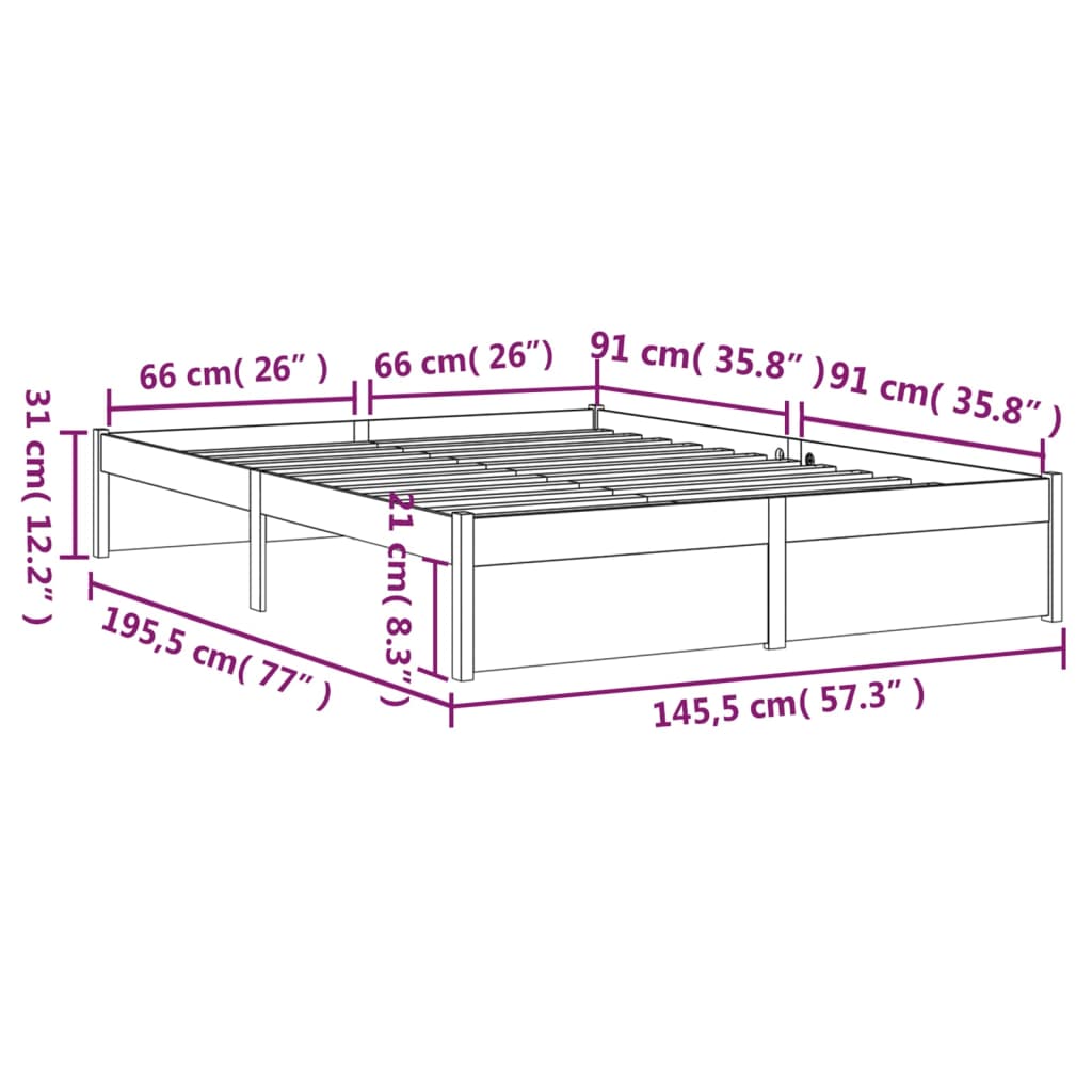 Bed Frame without Mattress Black Solid Wood 140x190 cm