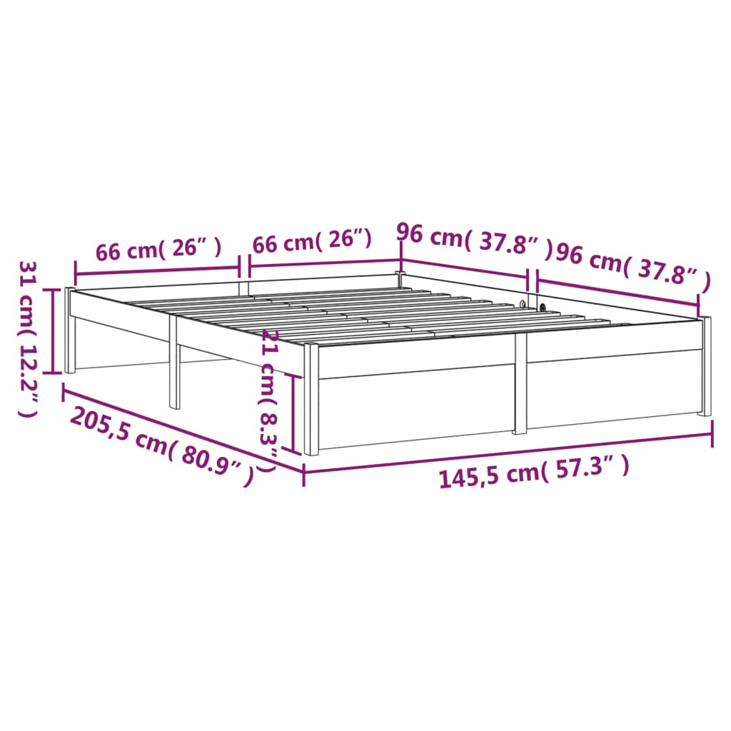 Bed Frame without Mattress Grey Solid Wood 140x200 cm
