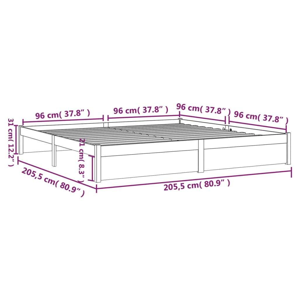 Bed Frame without Mattress Honey Brown Solid Wood 200x200 cm