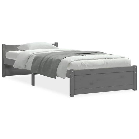 Bed Frame without Mattress Grey Solid Wood 75x190 cm Small Single