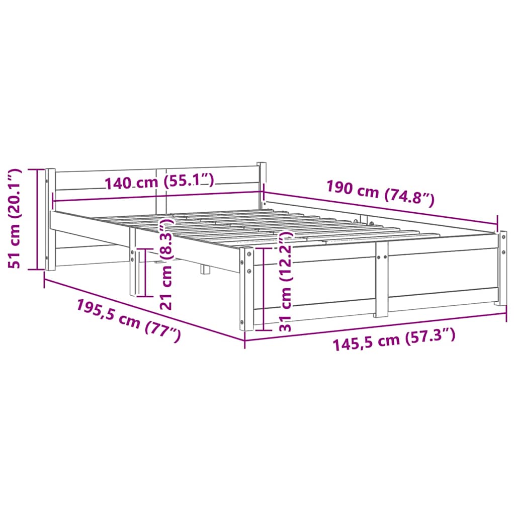 Bed Frame without Mattress Black Solid Wood 140x190 cm