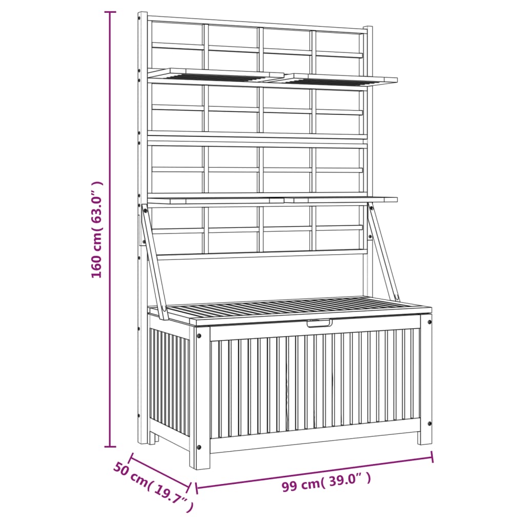 Storage Box with Trellis Gray 39"x19.7"x63" Solid Wood Acacia