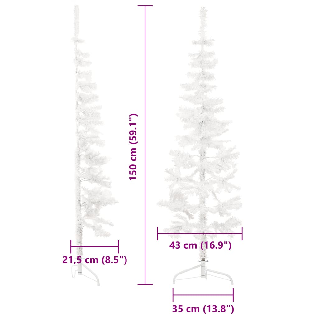 Artificial Half Christmas Tree White PVC, Steel Slim