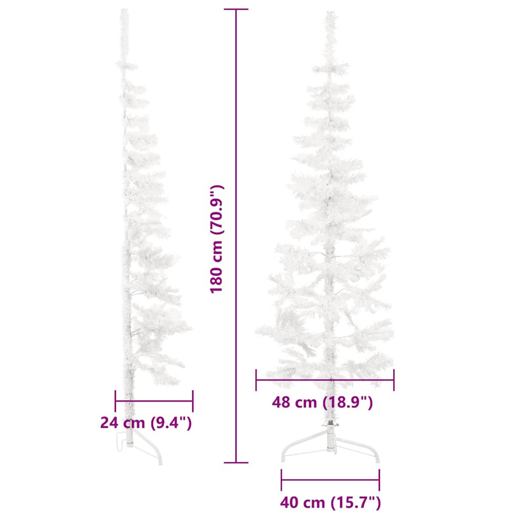 Artificial Half Christmas Tree White PVC, steel Slim