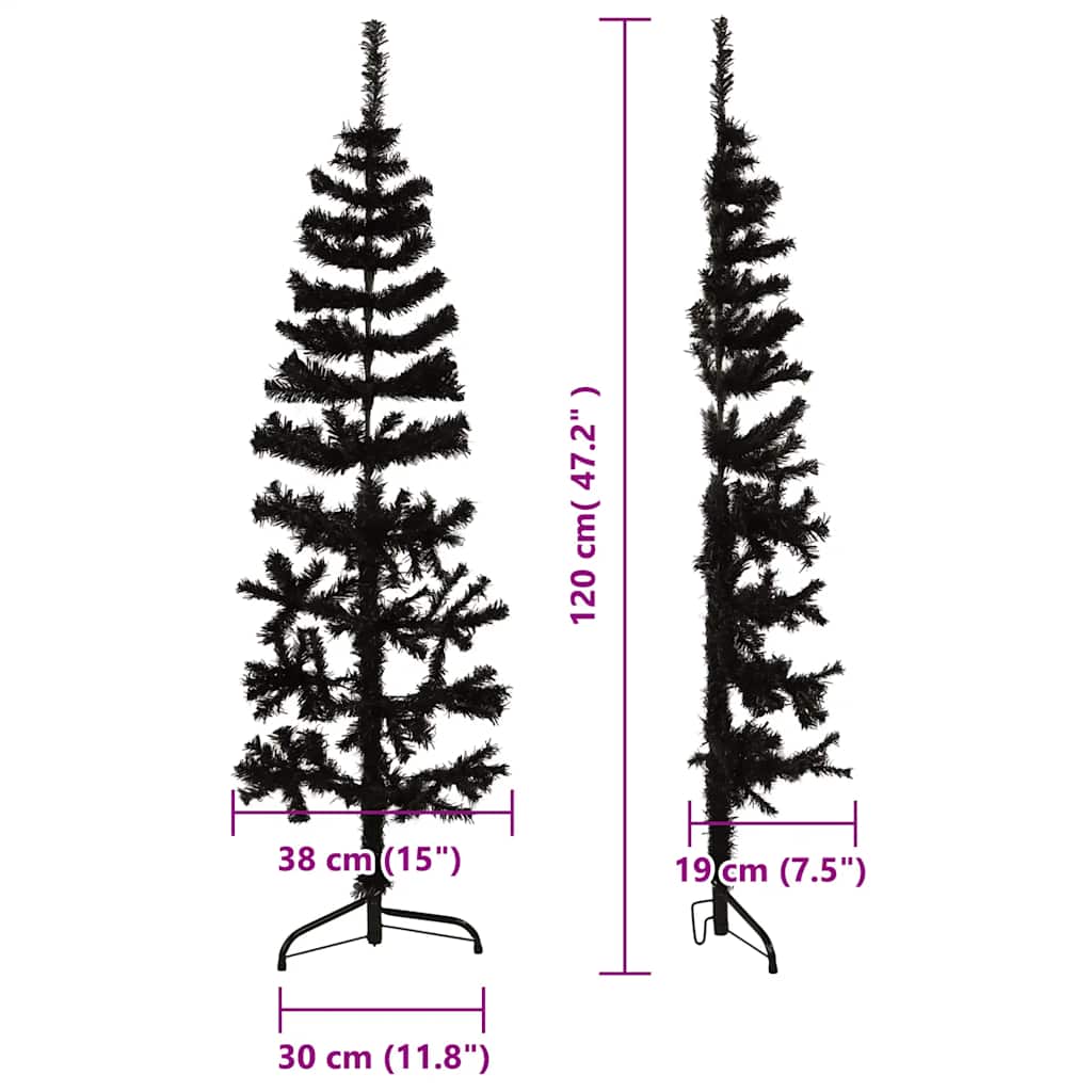 Artificial Half Christmas Tree Black PVC, Steel