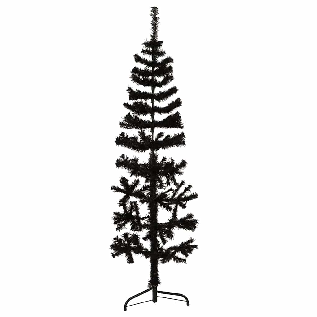 Artificial Half Christmas Tree Black PVC, Steel Slim