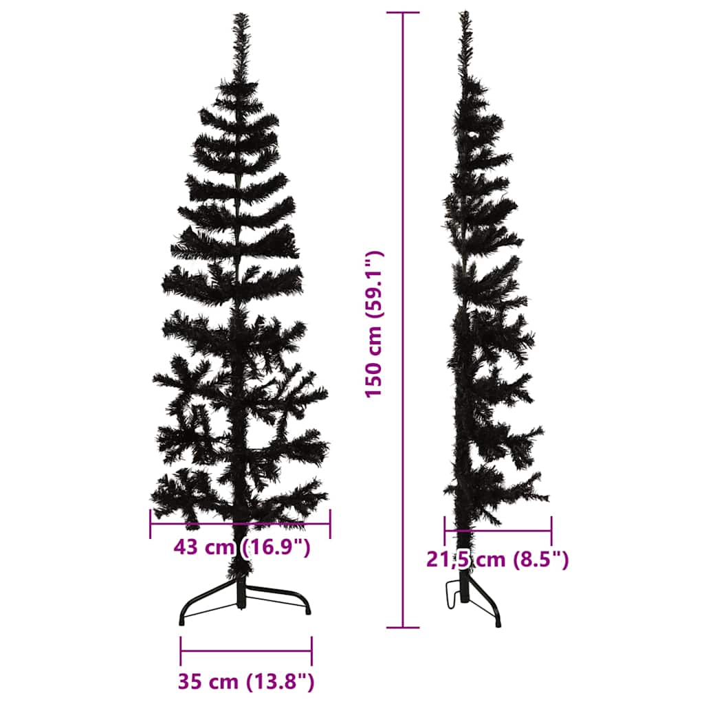 Artificial Half Christmas Tree Black PVC, Steel Slim