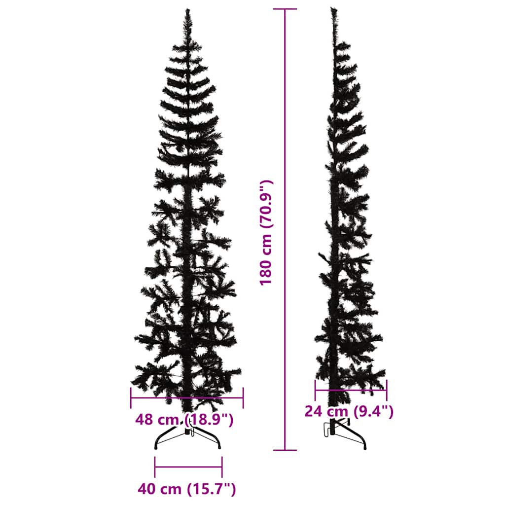 Artificial Half Christmas Tree Black PVC Slim Decorative Inlays