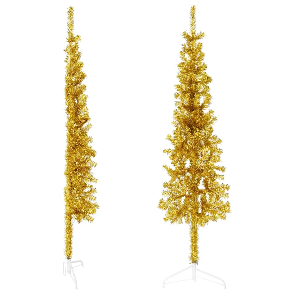 Artificial Half Christmas Tree Gold PVC, Steel Slim, Space-Saving