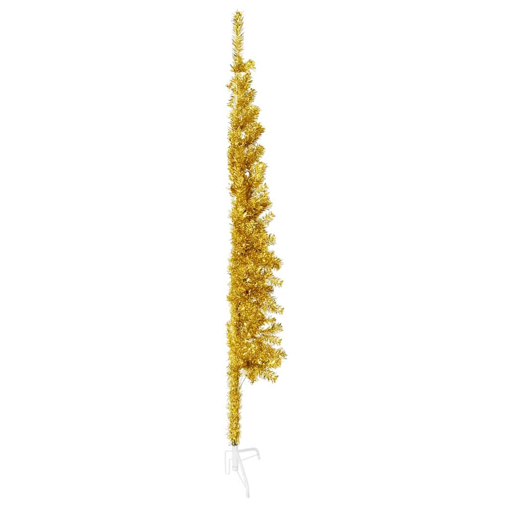 Artificial Half Christmas Tree Gold PVC, Steel Slim, Space-Saving