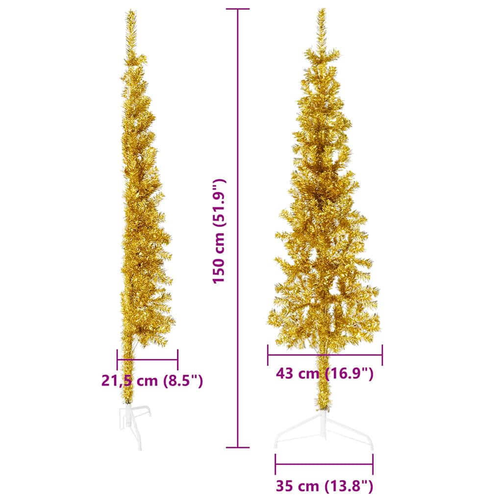 Artificial Half Christmas Tree Gold PVC, Steel Slim, Space-Saving