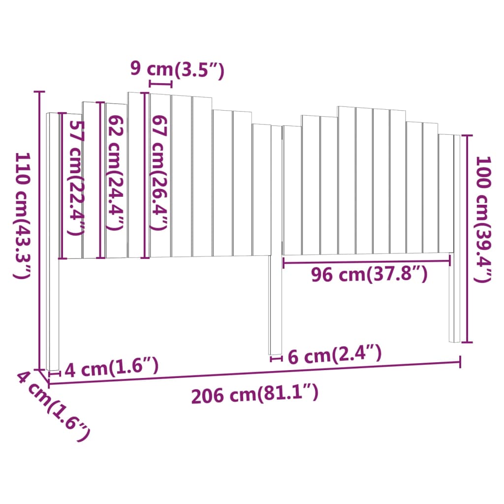 Bed Headboard | Black | Solid Pine Wood | Large | Decorative Inlays