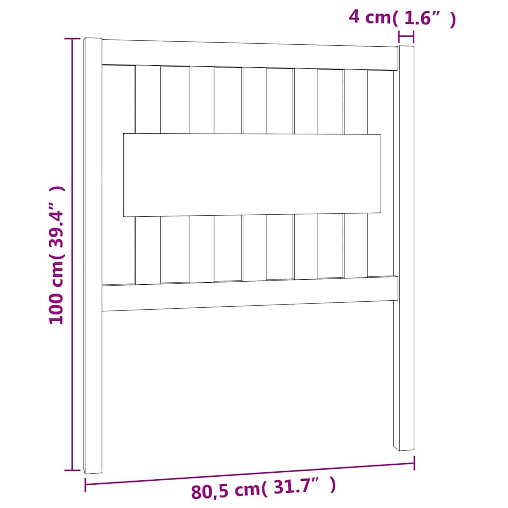 Bed Headboard Black 80.5x4x100 cm Solid Wood Pine