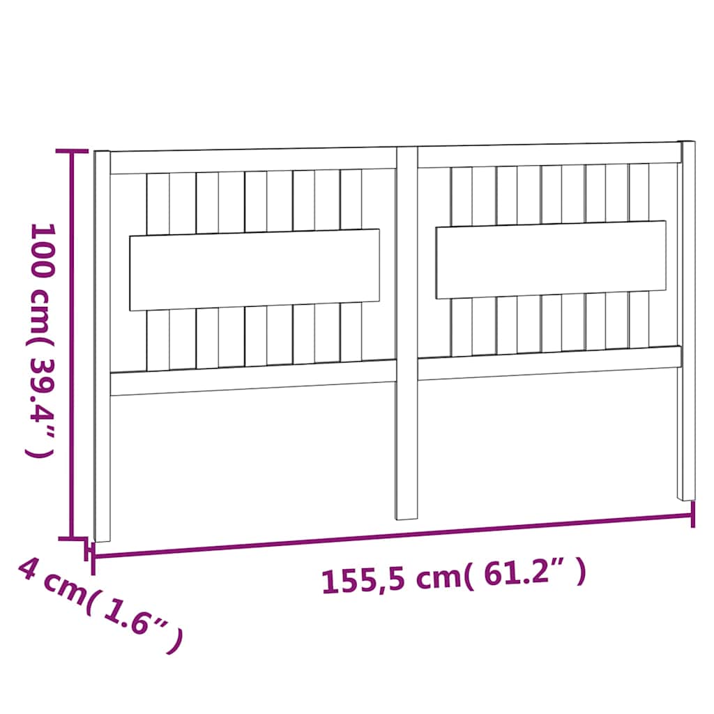 Bed Headboard Grey 155.5x4x100 cm Solid Wood Pine