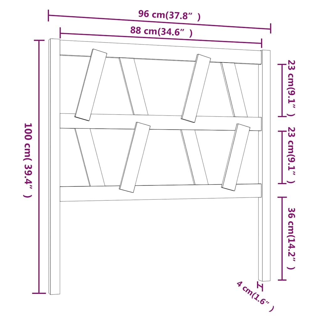 Bed Headboard Grey 96x4x100 cm Solid Wood Pine