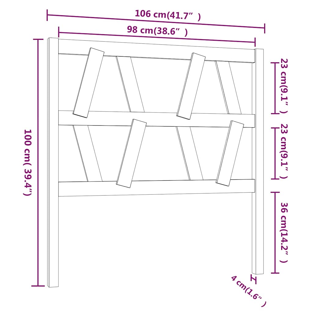 Bed Headboard Grey 106x4x100 cm Solid Wood Pine