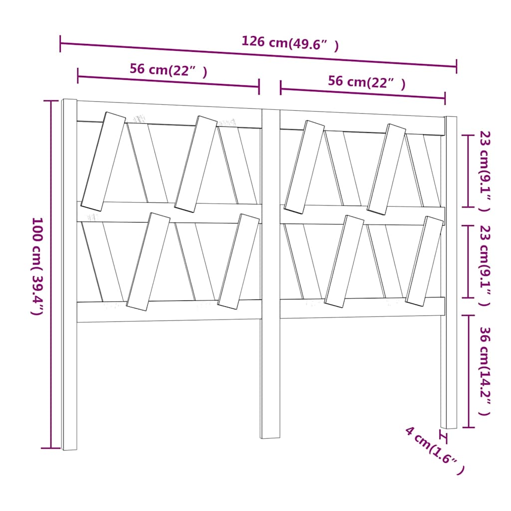 Bed Headboard White 126x4x100 cm Solid Wood Pine