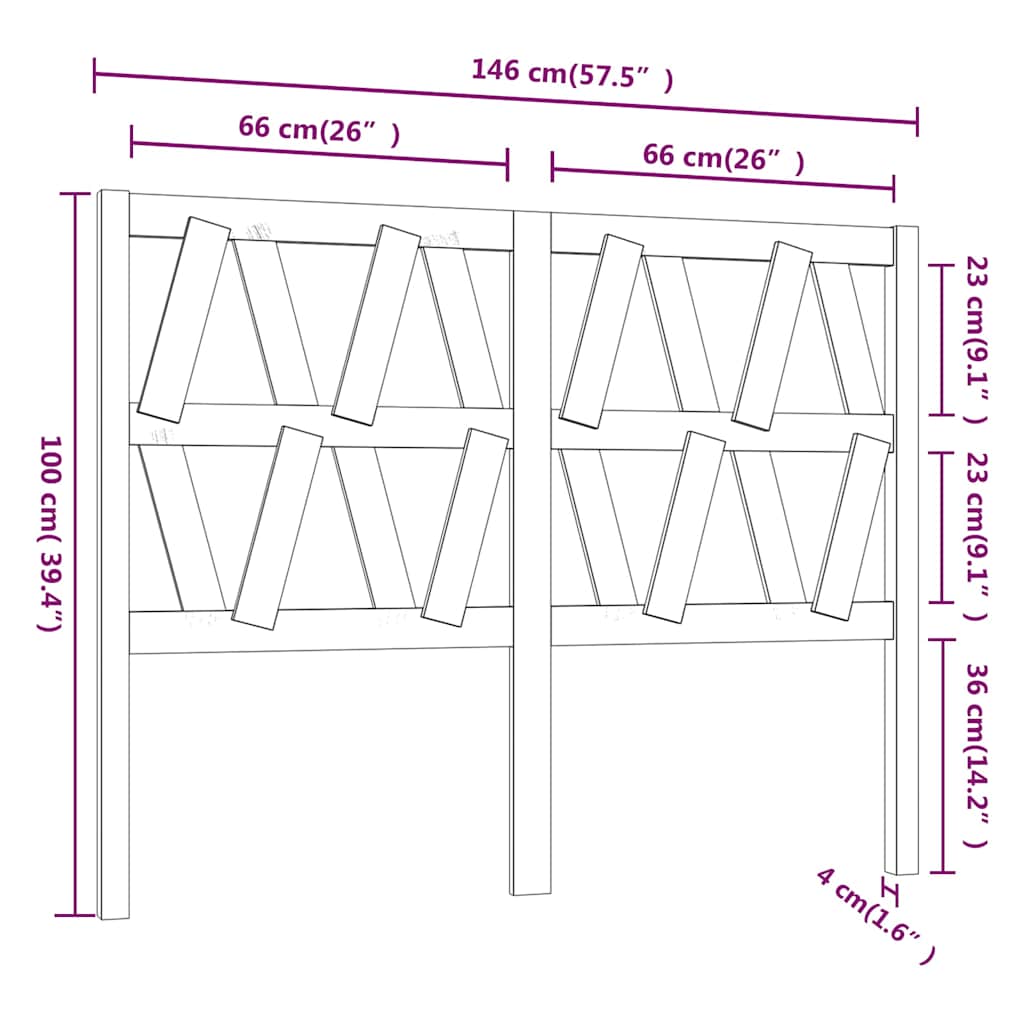 Bed Headboard Grey 146x4x100 cm Solid Wood Pine
