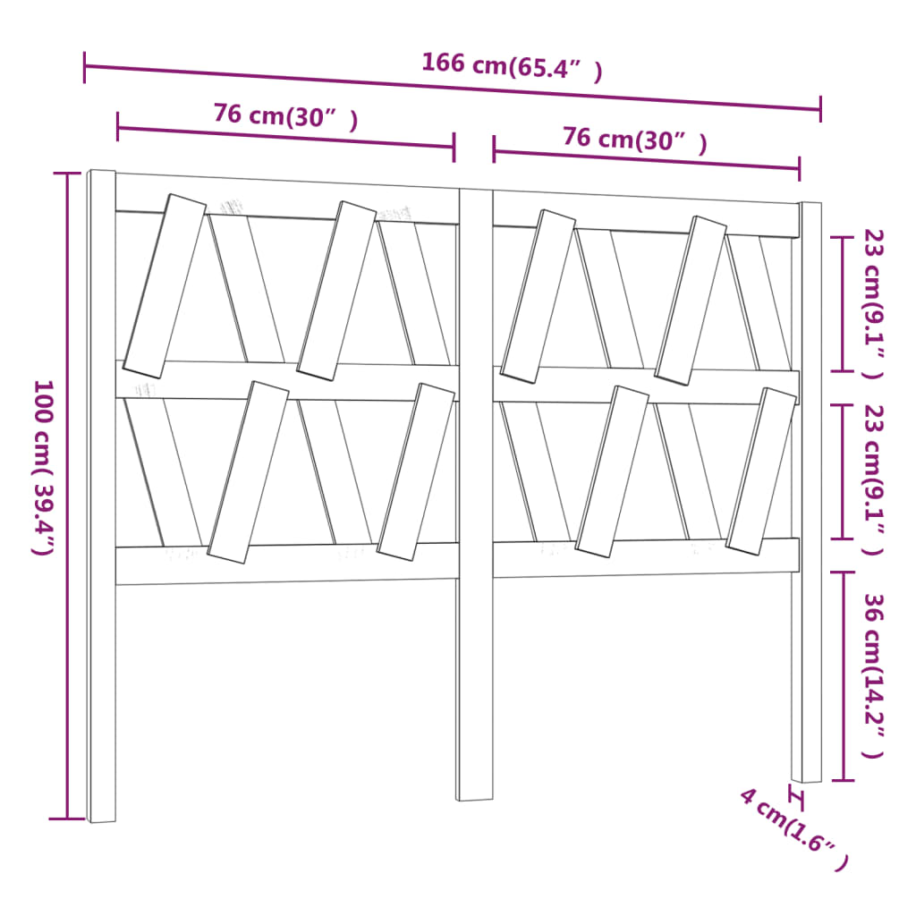 Bed Headboard | Black | Solid Pine | Decorative Inlays | Rectangular